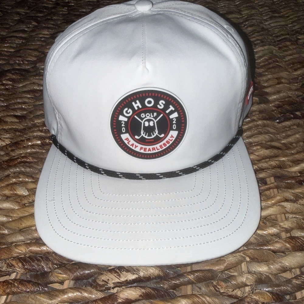 Ghost Golf Stay Fearless White Rope Hat Snapback Performance Cap Mens Adjustable